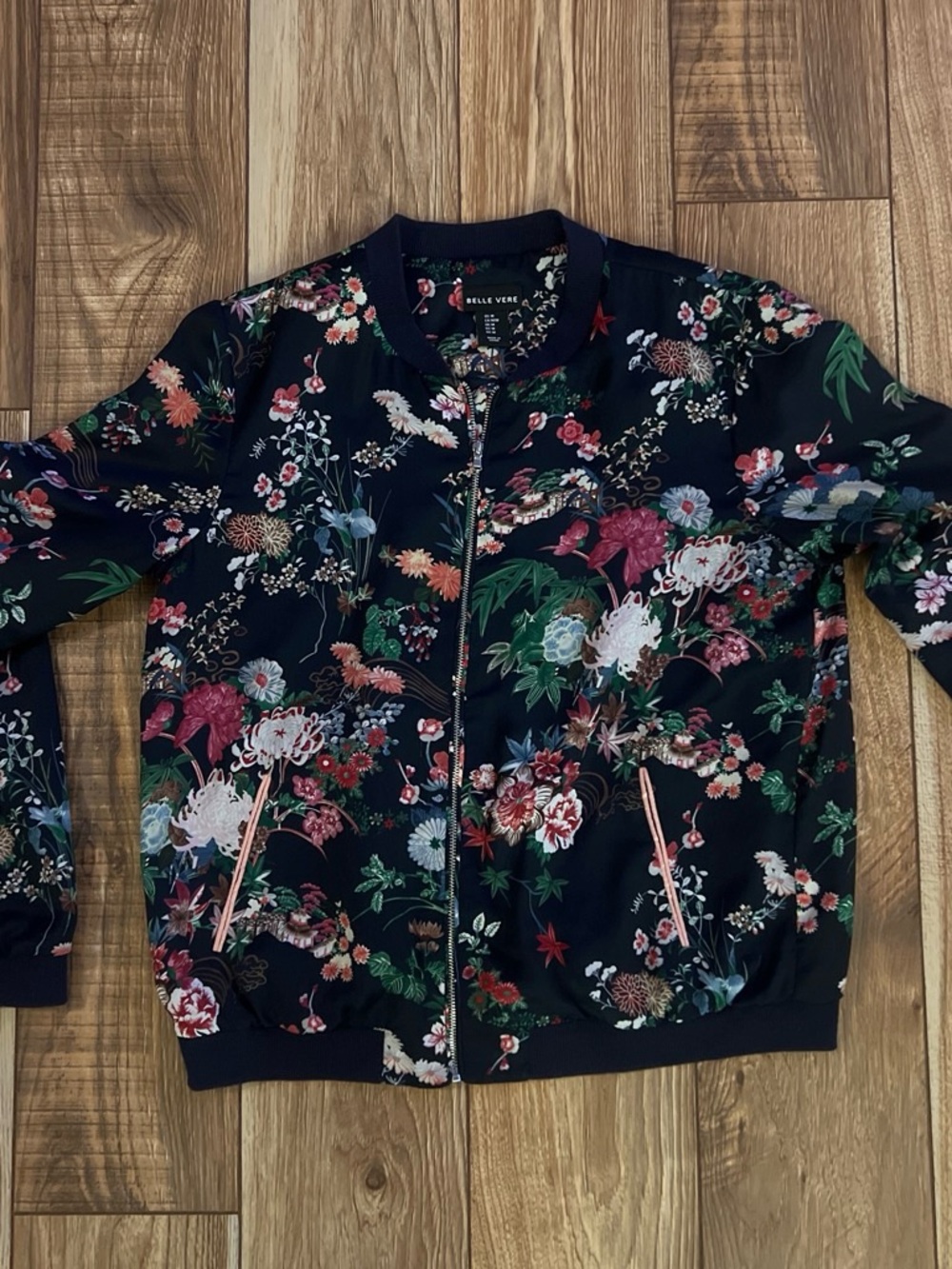 Belle Vere Floral Bomber Jacket โ Black Floral Print